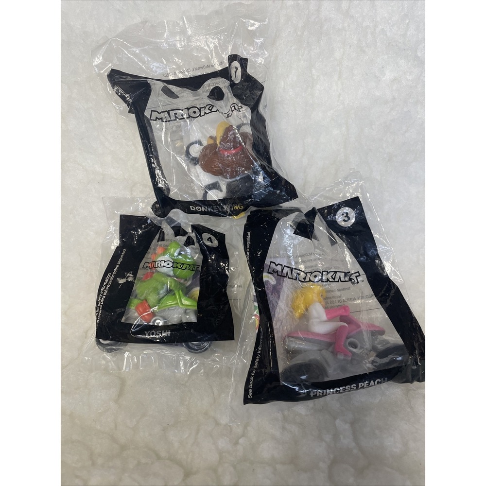 McDonalds Mario Kart Mini Figure Lot Of 3 Donkey Kong Yoshi Princess Peach New